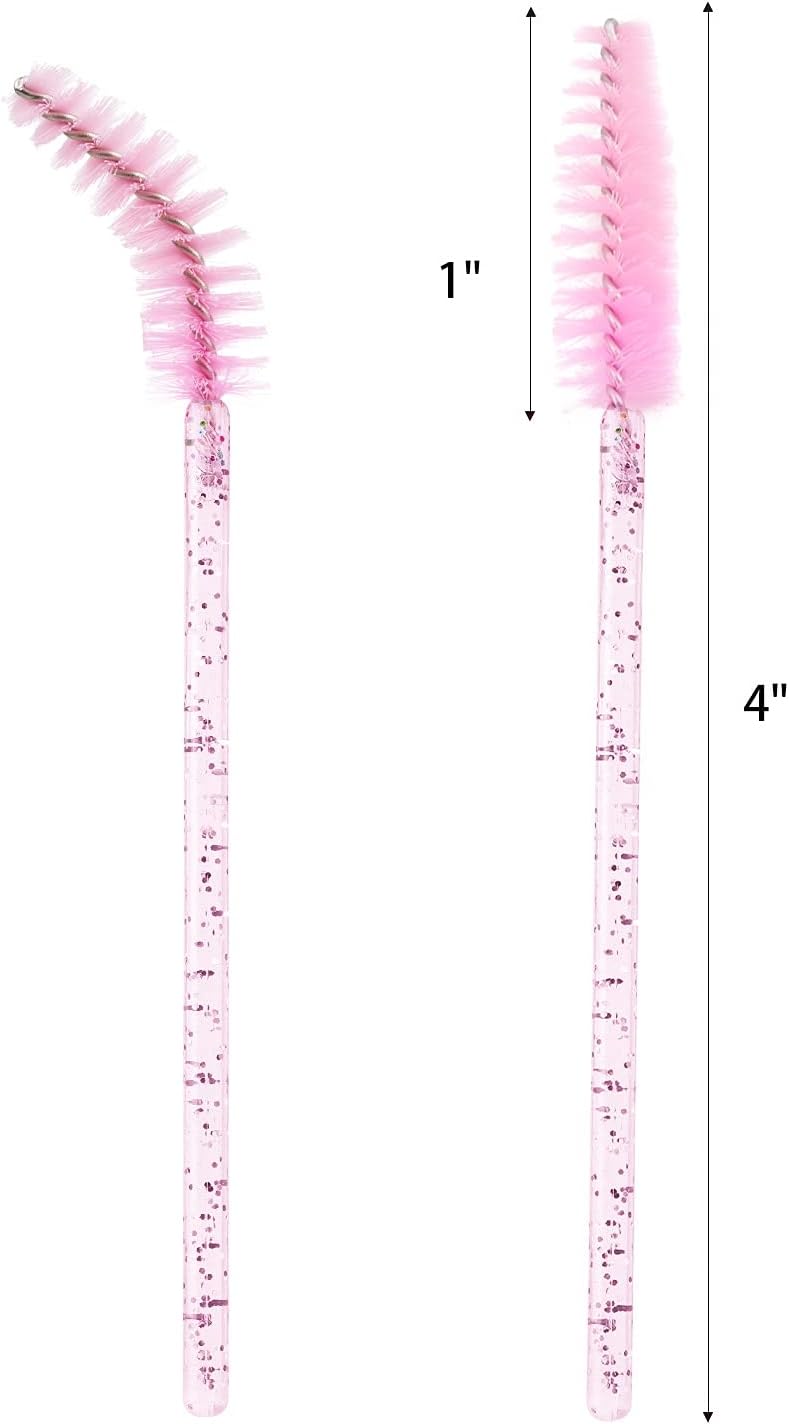 BTYMS 100 Pieces Disposable Lash Wands Eyelash Brushes with Crystal Handle Eyebrow Brushes Spoolies for Eyelash Extensions - Pink - Image 2
