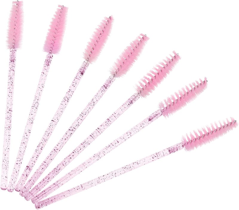 BTYMS 100 Pieces Disposable Lash Wands Eyelash Brushes with Crystal Handle Eyebrow Brushes Spoolies for Eyelash Extensions - Pink - Image 3