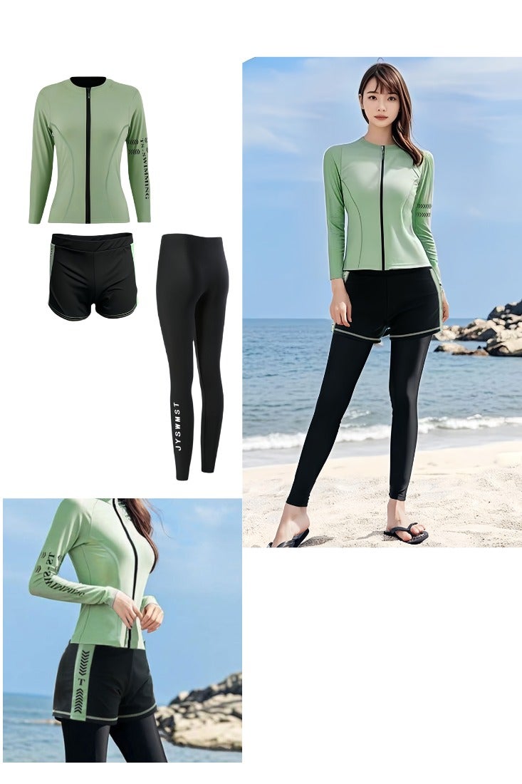 أفضل ذروة طقم ملابس سباحة محتشمة مكون من 3 قطع للنساء مع حماية من الشمس - ملابس سباحة + سروال داخلي قصير + بنطلون قصير، مناسب لركوب الأمواج والغطس والغوص والسباحة في الينابيع الساخنة - Image 1