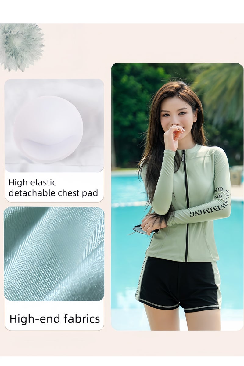 أفضل ذروة طقم ملابس سباحة محتشمة مكون من 3 قطع للنساء مع حماية من الشمس - ملابس سباحة + سروال داخلي قصير + بنطلون قصير، مناسب لركوب الأمواج والغطس والغوص والسباحة في الينابيع الساخنة - Image 2