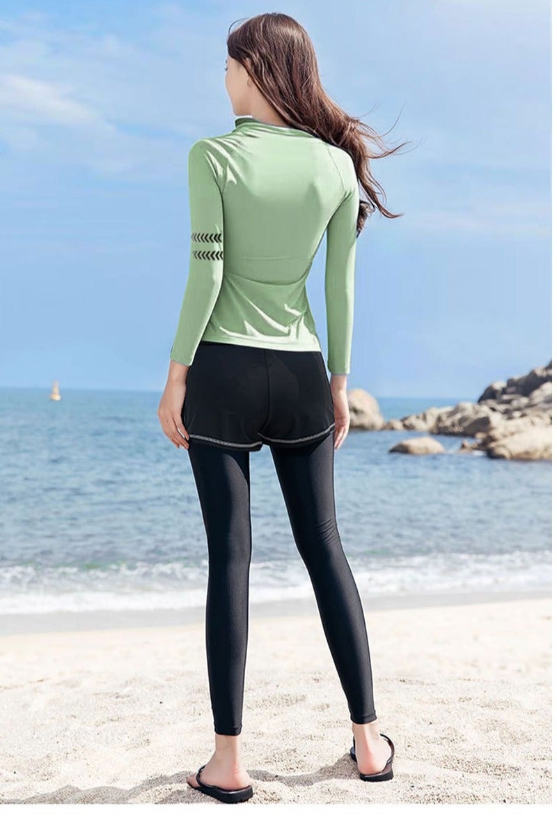 أفضل ذروة طقم ملابس سباحة محتشمة مكون من 3 قطع للنساء مع حماية من الشمس - ملابس سباحة + سروال داخلي قصير + بنطلون قصير، مناسب لركوب الأمواج والغطس والغوص والسباحة في الينابيع الساخنة - Image 3