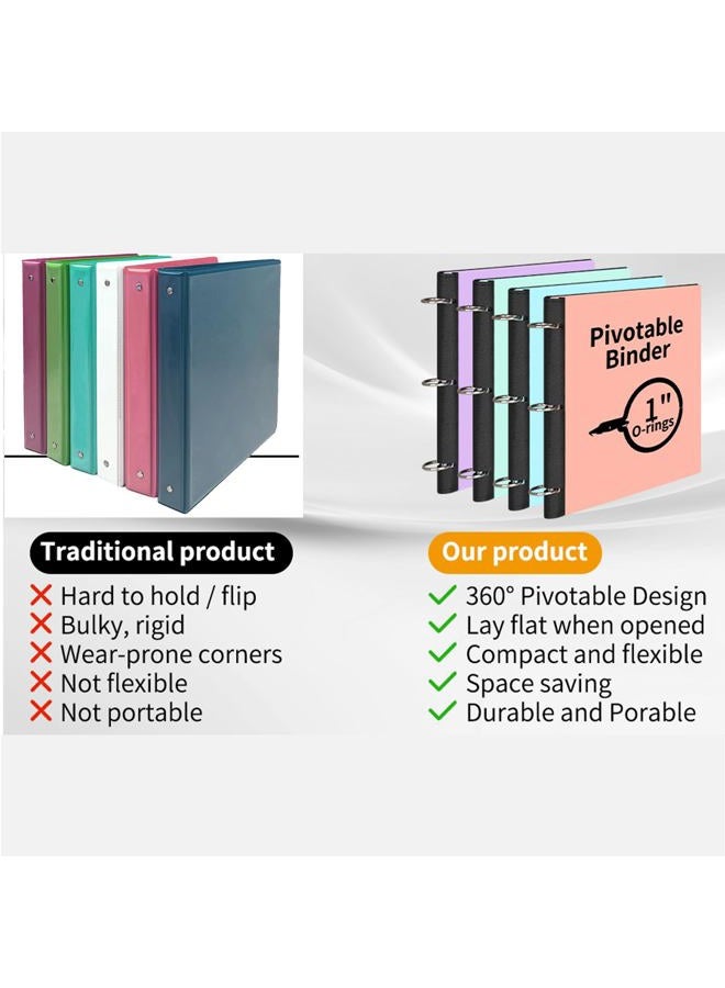 LETVPVOW 4 Pcs 360° Pivotable 3 Ring Binder, Soft 1 inch Binders 3 Ring, Flexible Thin Soft Three Ring Binder Fits 8.5" x 11", for Home, School and Office-Blue, Green, Pink, Purple - Image 4