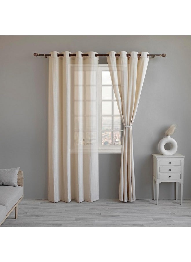 LINENWALAS LINENWALAS Cotton Linen Solid Sheer Curtain Set with Grommet Curtains Rings Non Blackout Window Curtain - Set of 2 -Natural Linen - 4.5Ft X5Ft.  - Image 1