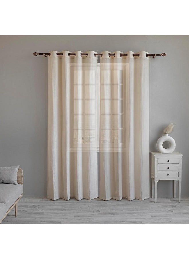LINENWALAS LINENWALAS Cotton Linen Solid Sheer Curtain Set with Grommet Curtains Rings Non Blackout Window Curtain - Set of 2 -Natural Linen - 4.5Ft X5Ft.  - Image 2