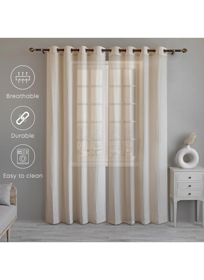 LINENWALAS LINENWALAS Cotton Linen Solid Sheer Curtain Set with Grommet Curtains Rings Non Blackout Window Curtain - Set of 2 -Natural Linen - 4.5Ft X5Ft.  - Image 5
