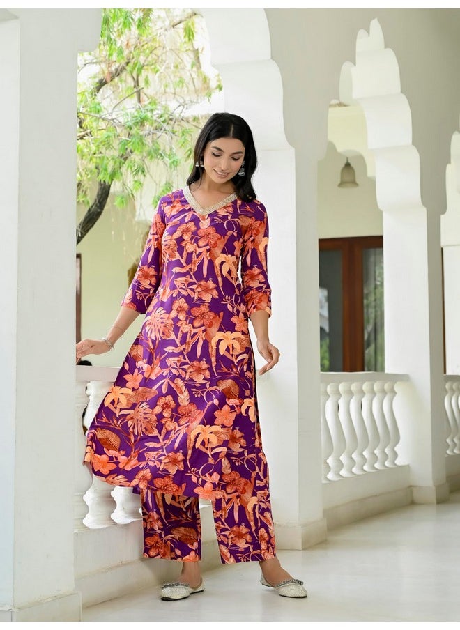 آني ديزاينر - كورتا نسائية من ANNI DESIGNER مصنوعة من مزيج القطن ومطبوعة بشكل مستقيم مع Palazzo (Chinki Begani_M_Begani_Medium) - Image 1