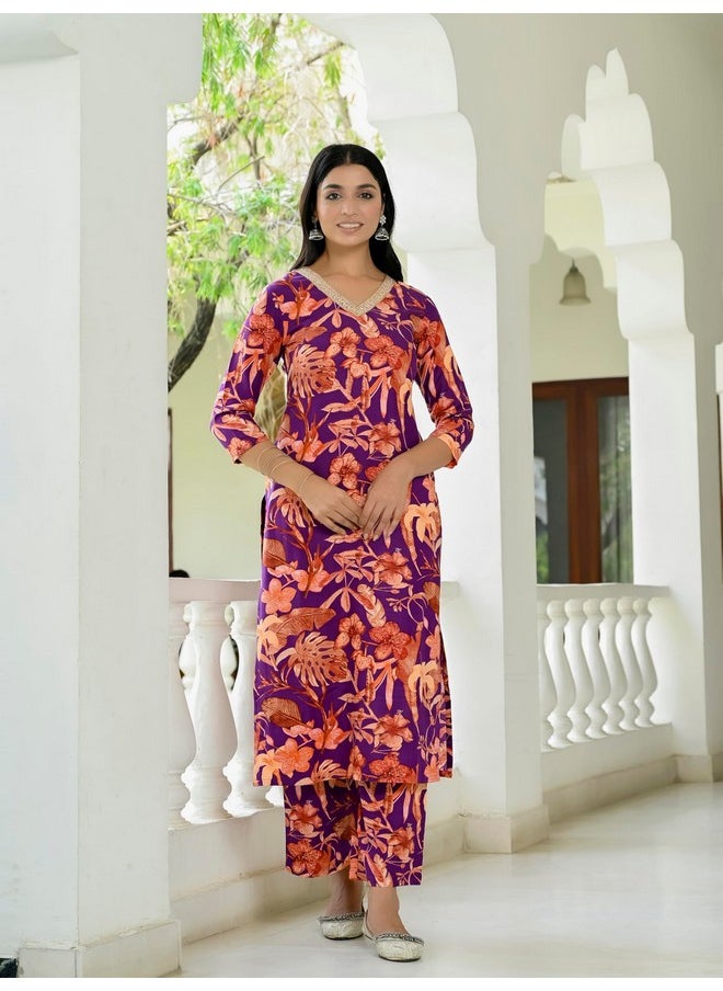 آني ديزاينر - كورتا نسائية من ANNI DESIGNER مصنوعة من مزيج القطن ومطبوعة بشكل مستقيم مع Palazzo (Chinki Begani_M_Begani_Medium) - Image 1