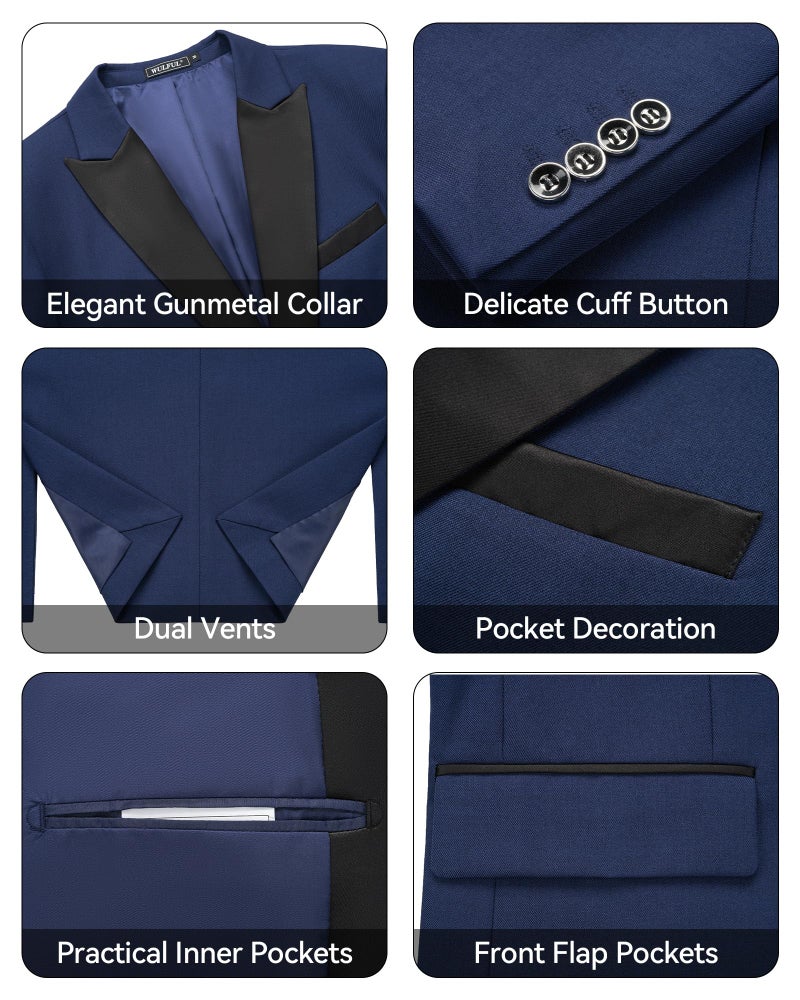 WULFUL Men's 3 Piece Suits Slim Fit Tuxedo Suit Set Double Breasted Suit Jacket Vest Pants Set for Wedding Prom Navy - Image 5