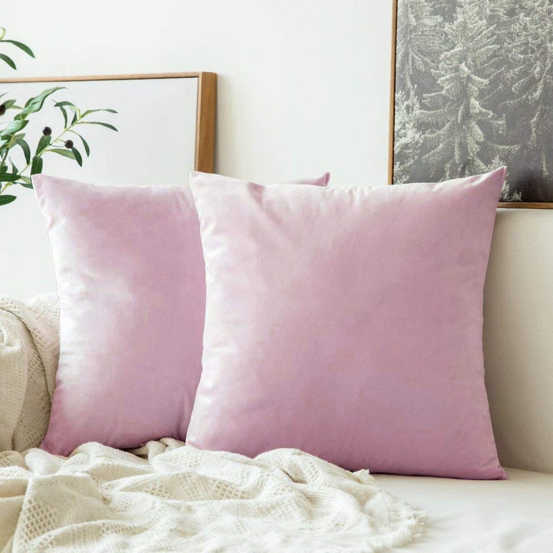 Khooti Velvet Cushion Cover, 40x40 Inches | Baby Pink | Pack of 2 | Solid Plain Soft & Smooth, Decorative Cushion Covers for Living Room, Bedroom, Couches, Chairs, Sofas, Beds & Home Decor - Image 5