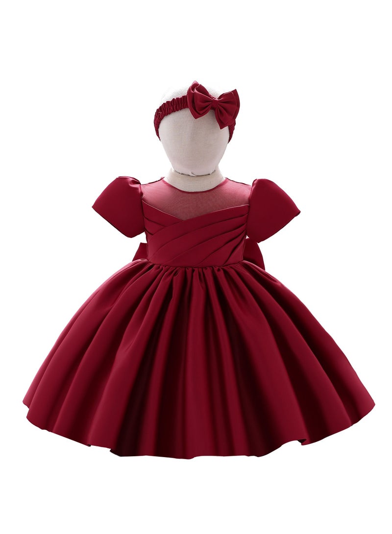 Loquat Princess Round Neck Cap Sleeve Maxi Dress With Headband Burgundy - Image 1