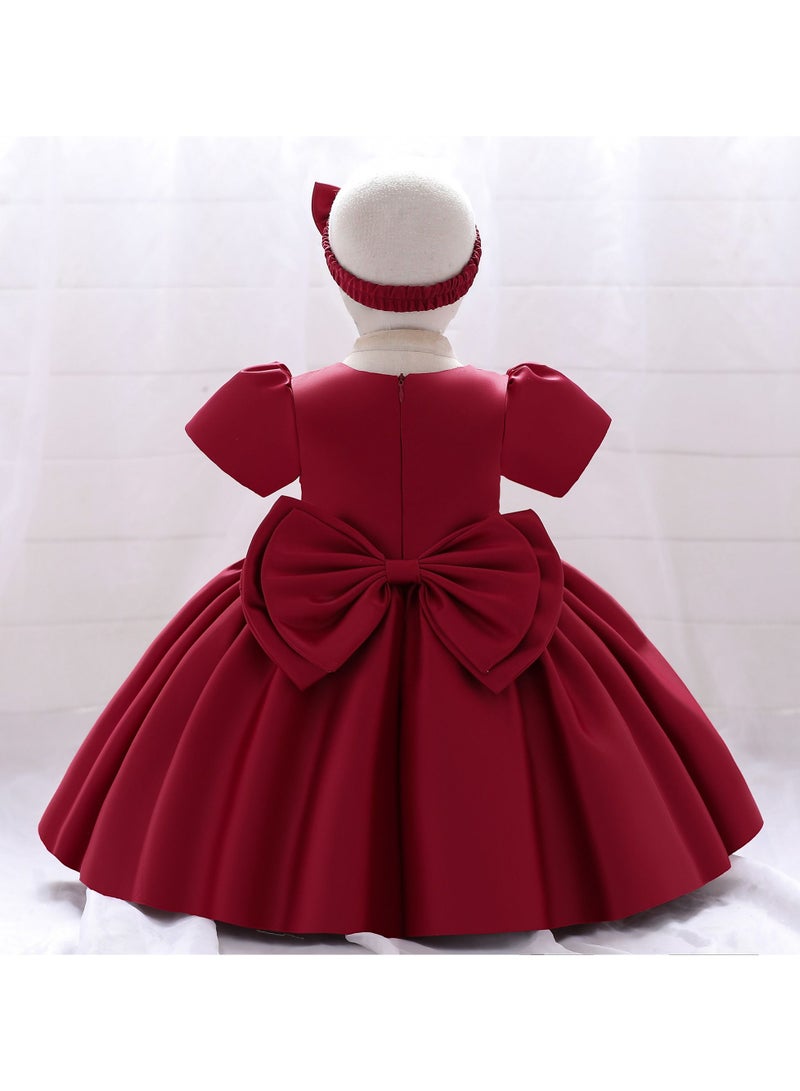 Loquat Princess Round Neck Cap Sleeve Maxi Dress With Headband Burgundy - Image 2