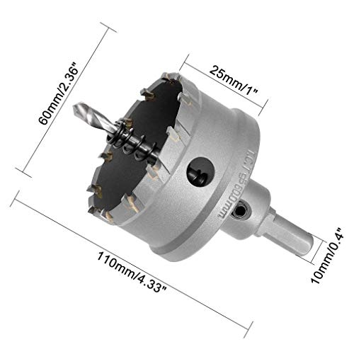 NACX 60mm TCT Hole Saw, 2-3/8” Cutting Diameter Tungsten Carbide Tipped Hole Cutter Opener, for Stainless Steel Metal Plate Aluminum - Image 2