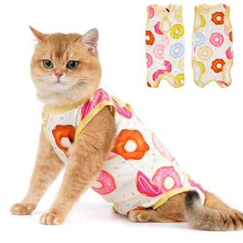 Avont Cat Recovery Suit Kitten Onesie for Cats After Surgery Cone of Shame Alternative Surgical Spay Suit for Female Cat PostSurgery or Skin Diseases Protection DonutM - Image 1