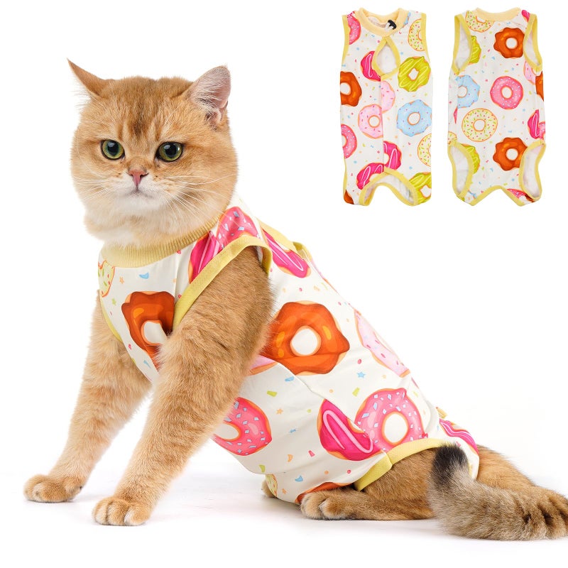 Avont Cat Recovery Suit Kitten Onesie for Cats After Surgery Cone of Shame Alternative Surgical Spay Suit for Female Cat PostSurgery or Skin Diseases Protection DonutM - Image 2