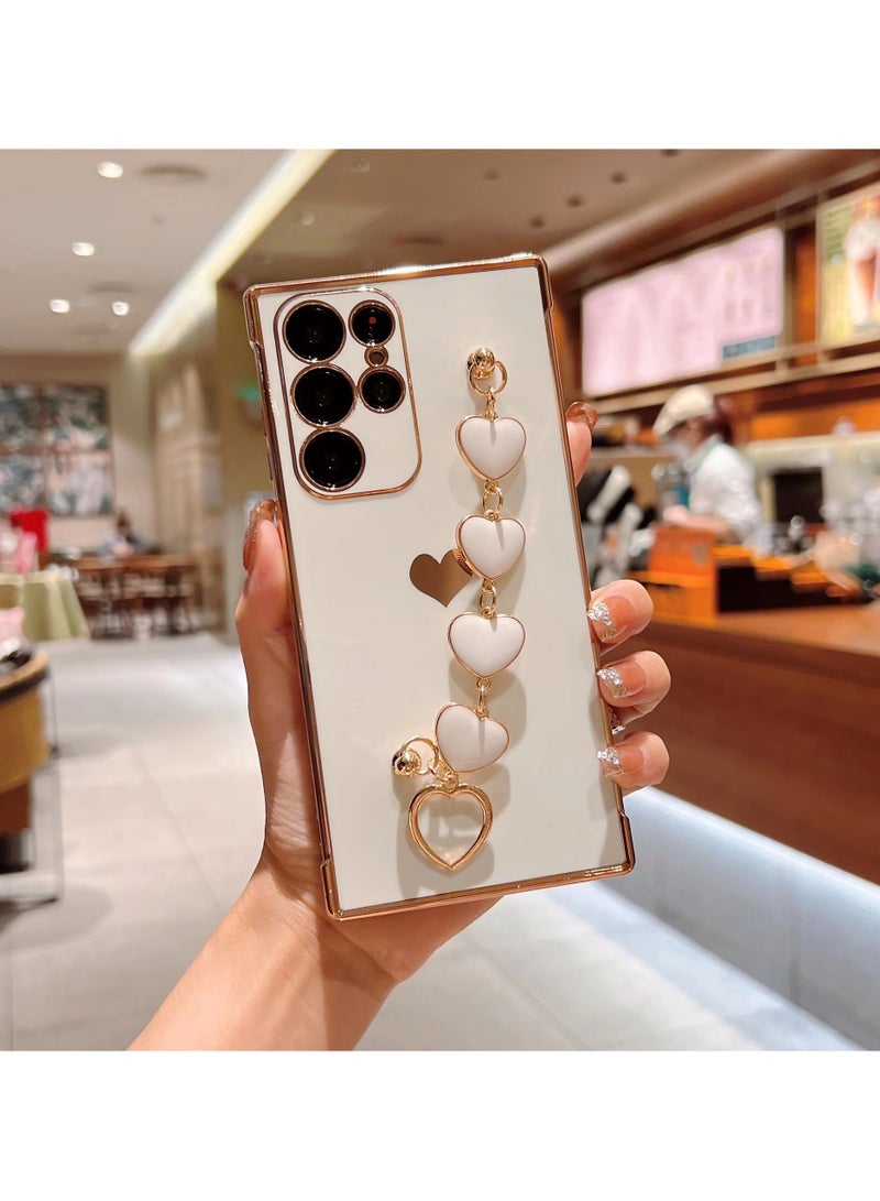 For Samsung Galaxy S25 Ultra 5G Case - Luxury Heart Bracelet - Cute Love Hearts Cover - Camera Protection - Shockproof Bumper - White - Image 1
