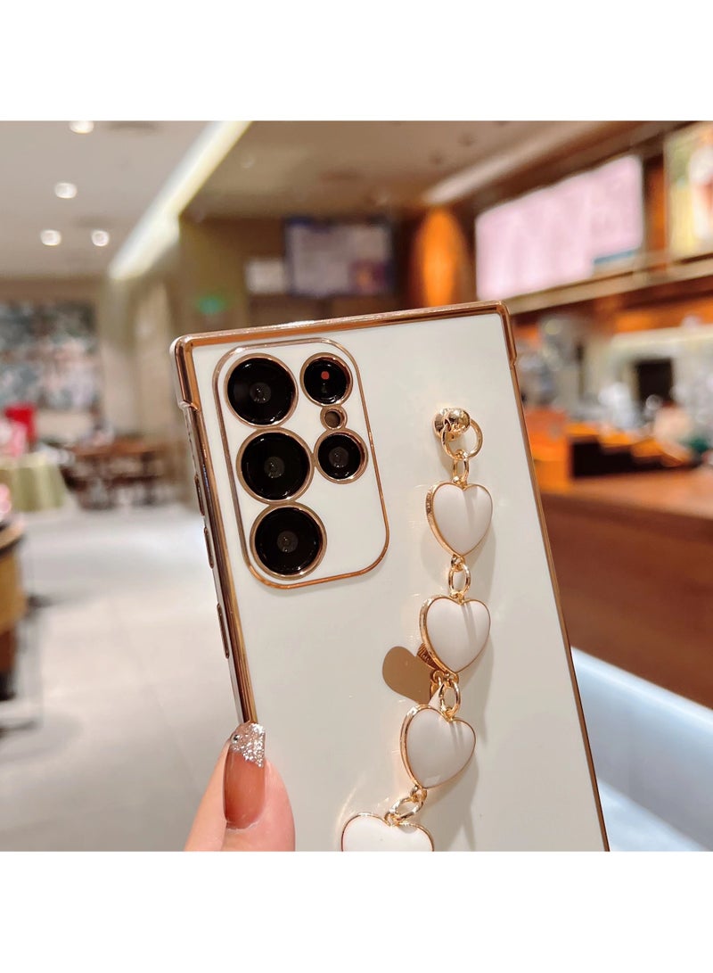 For Samsung Galaxy S25 Ultra 5G Case - Luxury Heart Bracelet - Cute Love Hearts Cover - Camera Protection - Shockproof Bumper - White - Image 3