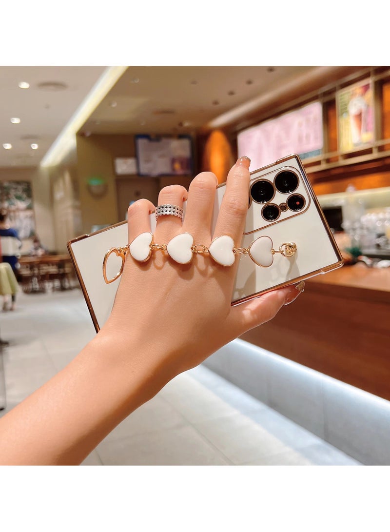 For Samsung Galaxy S25 Ultra 5G Case - Luxury Heart Bracelet - Cute Love Hearts Cover - Camera Protection - Shockproof Bumper - White - Image 5