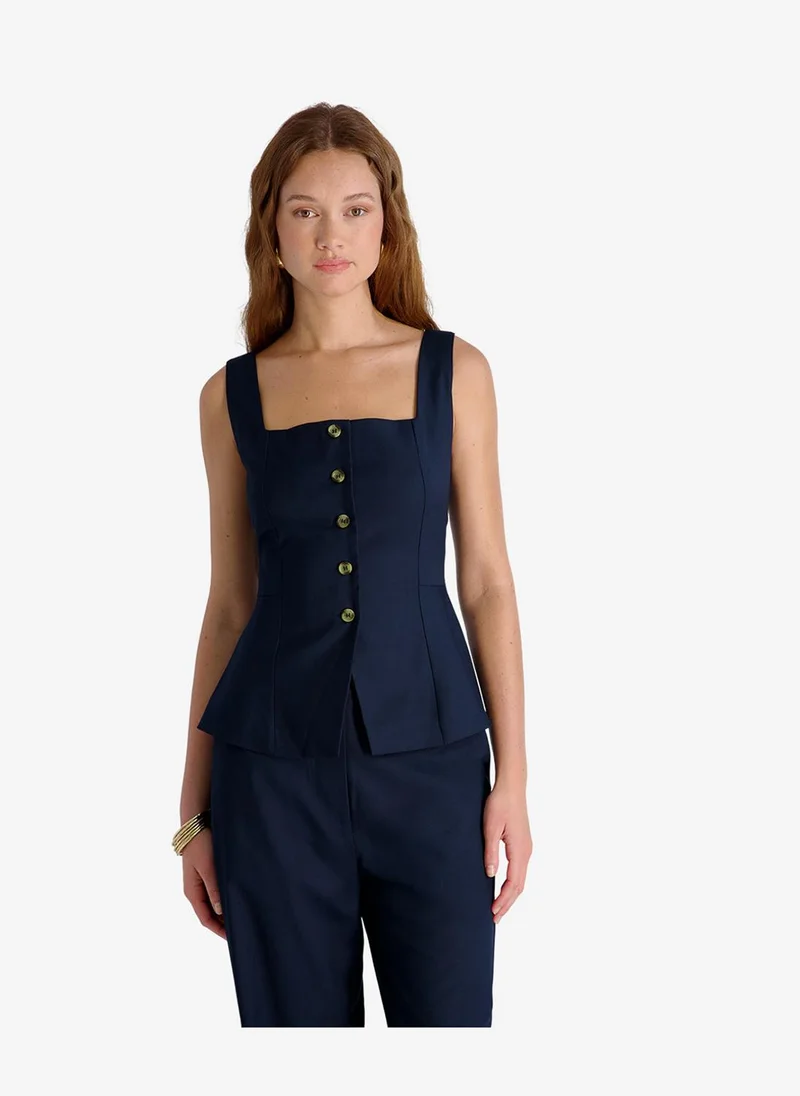 فرنش كونكشن Women's Marine Lt Wt Twill Sqr Nck Slvls Top