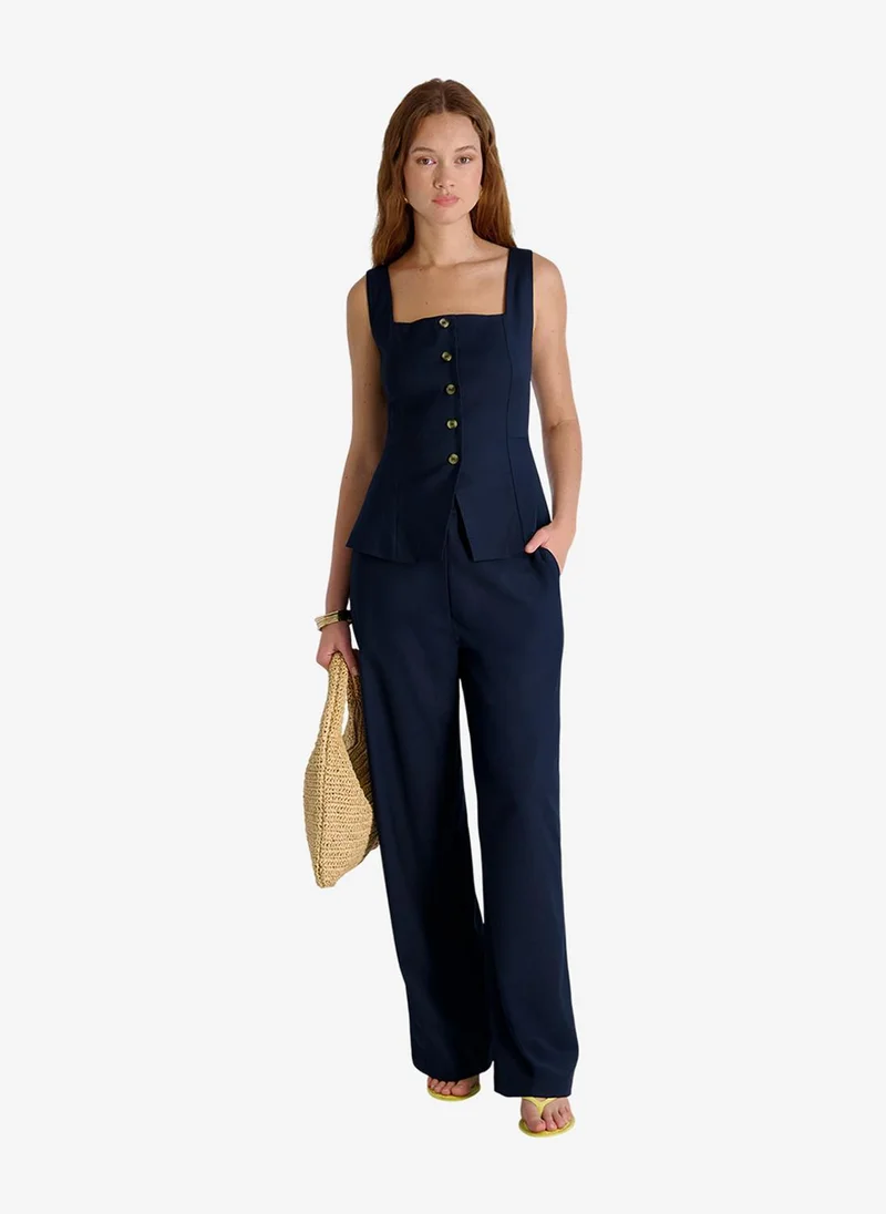 فرنش كونكشن Women's Marine Lt Wt Twill Sqr Nck Slvls Top