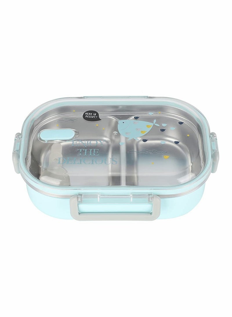 Excefore Stainless Steel Lunch Box, 650ml with Spoon Bento Lunch Box for Adult Kids for School Office Picnic Travel Outdoors (Blue) - Image 1