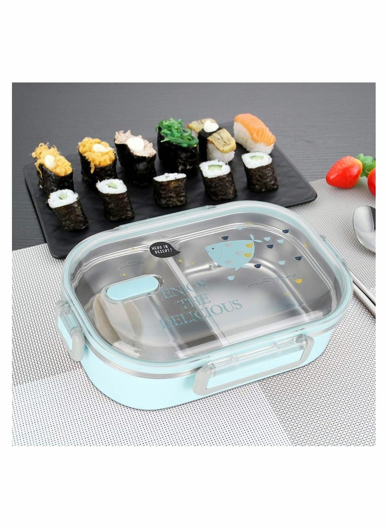 Excefore Stainless Steel Lunch Box, 650ml with Spoon Bento Lunch Box for Adult Kids for School Office Picnic Travel Outdoors (Blue) - Image 3