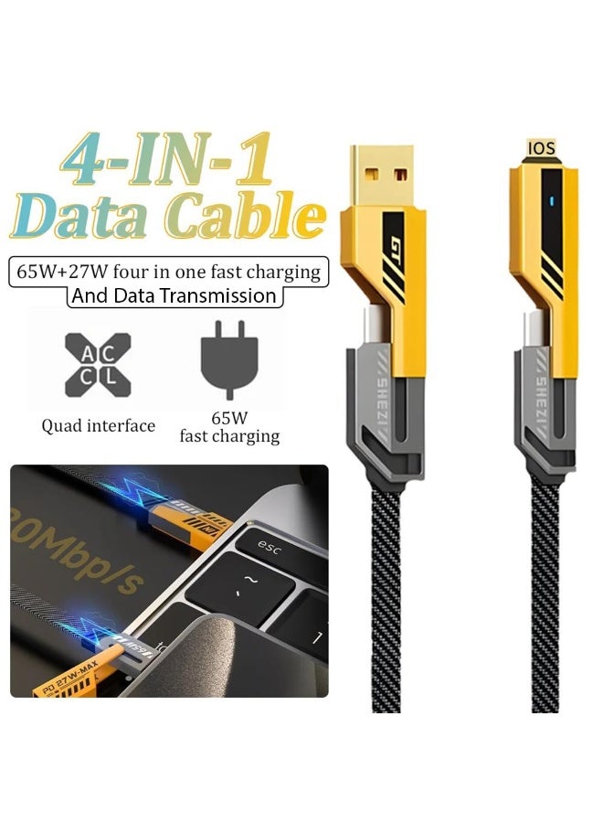 فين ديونز كابل بيانات شحن سريع 4 في 1 - موصلات USB Type-C وMicro USB وLightning متعددة الأجهزة، تصميم مضفر متين - Image 5