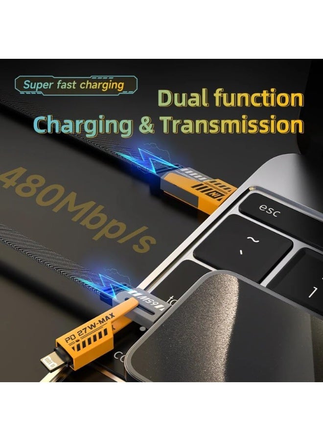 فين ديونز كابل بيانات شحن سريع 4 في 1 - موصلات USB Type-C وMicro USB وLightning متعددة الأجهزة، تصميم مضفر متين - Image 4