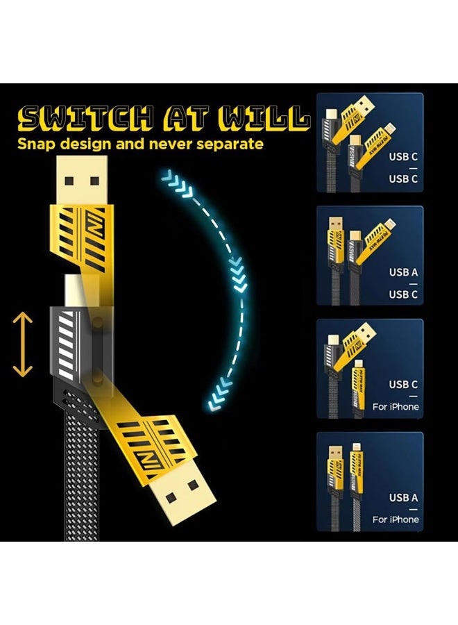 فين ديونز كابل بيانات شحن سريع 4 في 1 - موصلات USB Type-C وMicro USB وLightning متعددة الأجهزة، تصميم مضفر متين - Image 3