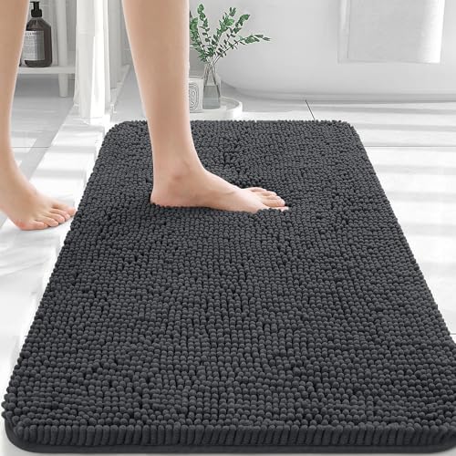 OLANLY Bathroom Rugs 36x24, Extra Soft Absorbent Chenille Bath Rugs, Rubber Backing Quick Dry, Machine Washable Bath Mats for Bathroom Floor, Tub and Shower, Home Decor Accessories, Dark Grey - Image 1