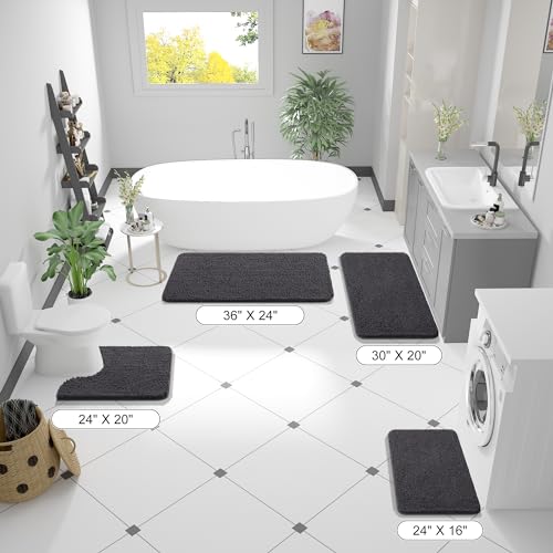 OLANLY Bathroom Rugs 36x24, Extra Soft Absorbent Chenille Bath Rugs, Rubber Backing Quick Dry, Machine Washable Bath Mats for Bathroom Floor, Tub and Shower, Home Decor Accessories, Dark Grey - Image 2