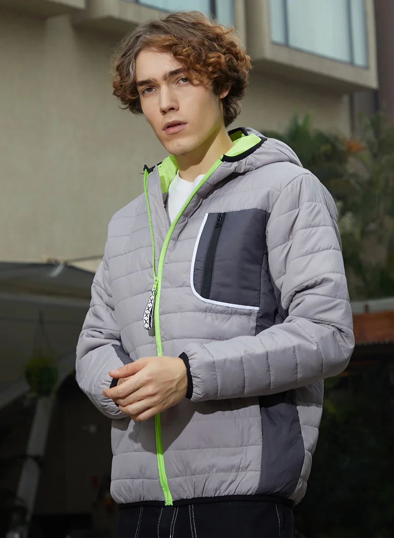 Campus Sutra Men's Coin Grey Oslo Puffer Jacket