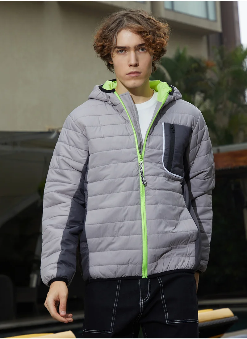 Campus Sutra Men's Coin Grey Oslo Puffer Jacket