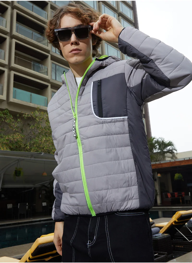 Campus Sutra Men's Coin Grey Oslo Puffer Jacket