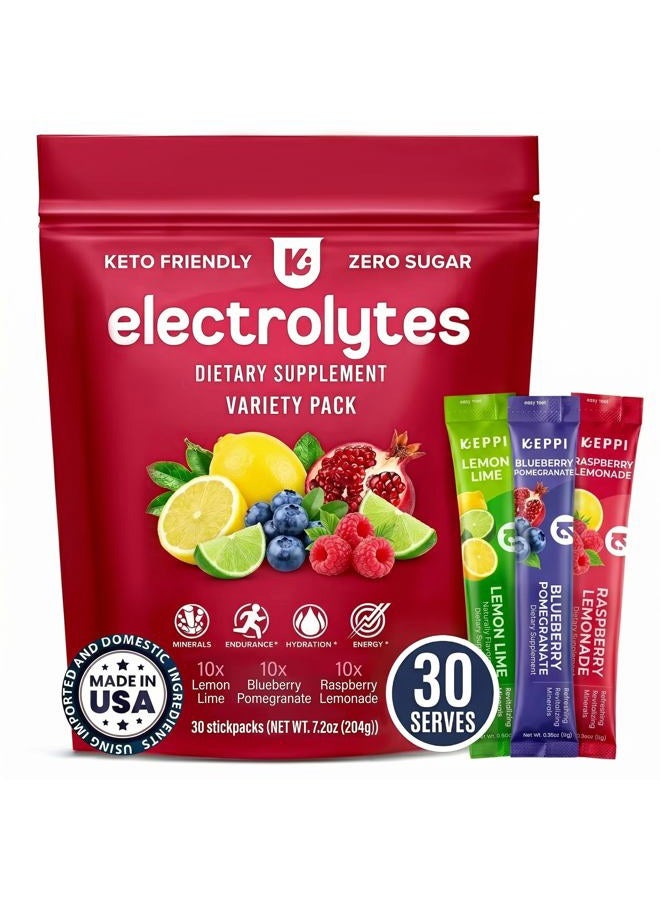 Keppi Electrolytes Hydration Packets 30 Serves Variety Pack | Sugar Free Electrolytes Powder Packets | Made in USA | Delicious Keto Electrolytes | Electrolyte Powder Mixes Easily | Keto Hydration Pack - Image 1