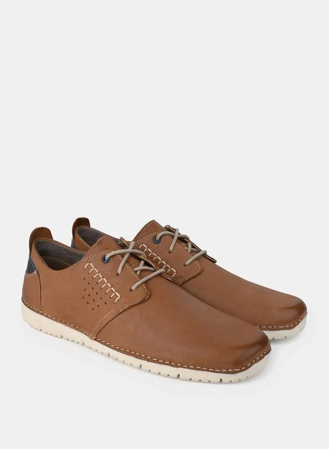 Styli Genuine Leather Stitch Detail Lace Up Shoes