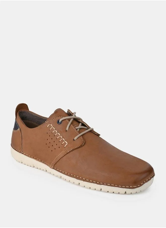 Styli Genuine Leather Stitch Detail Lace Up Shoes