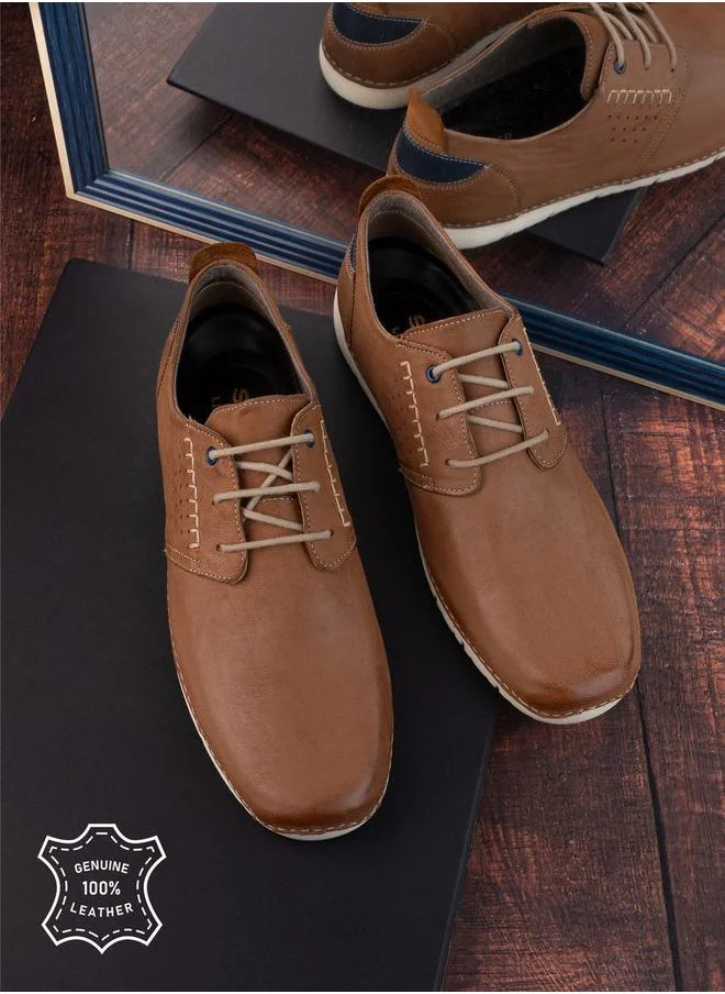 Styli Genuine Leather Stitch Detail Lace Up Shoes