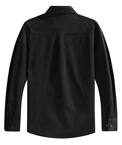 Spring&Gege Boys' Long Sleeve Woven Dress Shirt Formal School Uniform Button Down Shirt with Chest Pocket, Black, 7-8 Years - Image 2