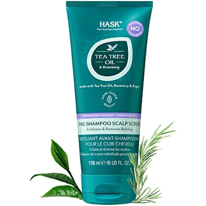 HASK TEA TREE OIL & ROSEMARY PRE-SHAMPOO SCALP SCRUB FOR ALL HAIR TYPES, COLOR SAFE, GLUTEN-FREE, SULFATE-FREE, PARABEN-FREE, CRUELTY-FREE, 6 OZ - Image 2