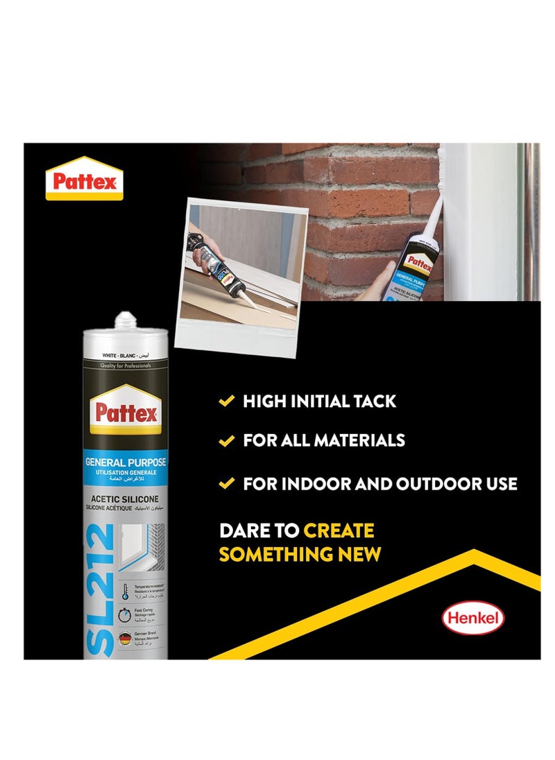 Pattex Acetic Silicone Sealant For Indoor And Outdoor,SL212- 280ml White  - Image 4