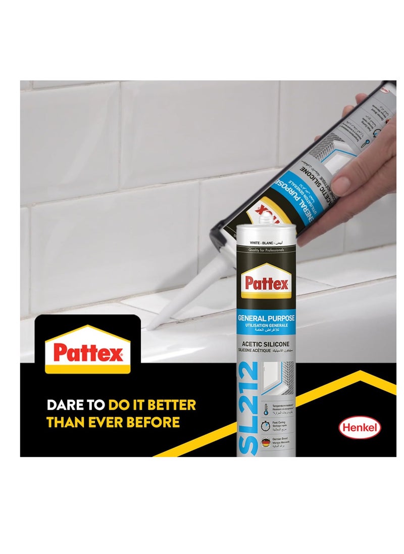 Pattex Acetic Silicone Sealant For Indoor And Outdoor,SL212- 280ml White  - Image 5