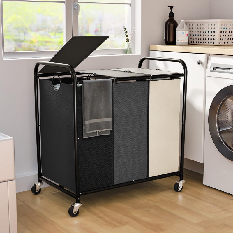 Olldide 180L (47.55 Gal) Laundry Sorter 3 Section, Rolling Laundry Basket with Lockable Wheels and Lid, Laundry Hamper with 3 Separated Removable Bags Dirty Clothes Hamper for Laundry Room, Multicolored - Image 1