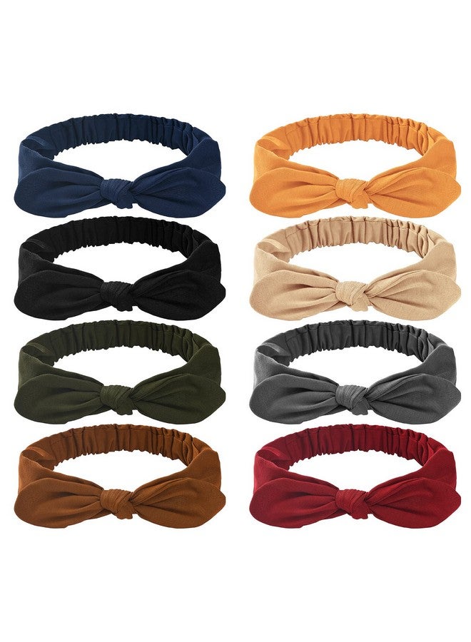 Carede Bow Headbands For Women Solid Color Stretchy Knotted Turban Headbands Rabbit Ears Workout Running Sport Sweat Elastic Hair Wrap For Girlspack Of 8 - Image 1