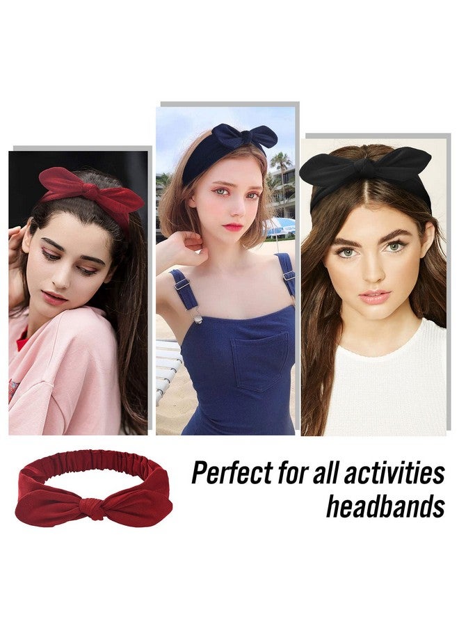 Carede Bow Headbands For Women Solid Color Stretchy Knotted Turban Headbands Rabbit Ears Workout Running Sport Sweat Elastic Hair Wrap For Girlspack Of 8 - Image 4