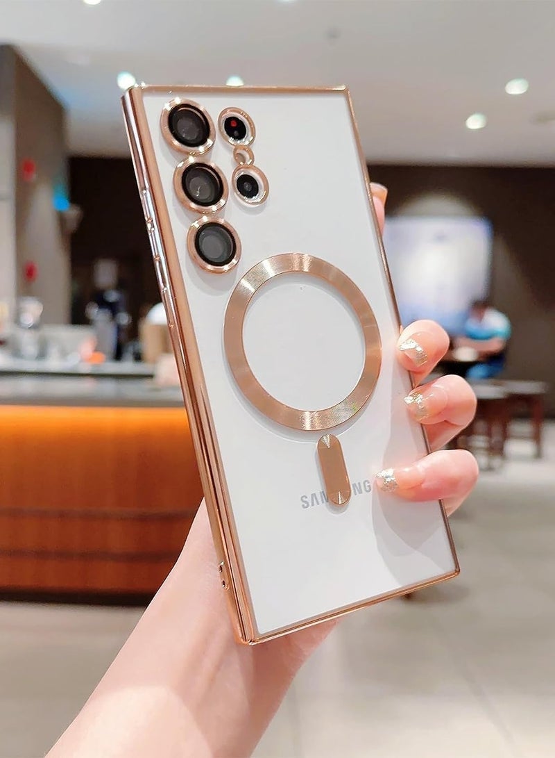 حافظة متوافقة مع سامسونج جالاكسي S23 ألترا 5G مغناطيسية مع حماية كاملة لعدسة الكاميرا للنساء والفتيات، غطاء حافظة هاتف لسامسونج جالاكسي S23 ألترا 6.8 بوصة (ذهبي) - Image 2