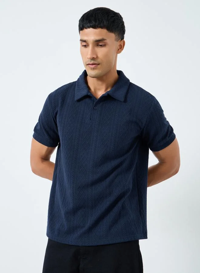 Styli Styli Men Navy Textured Cable Knit Relaxed Polo