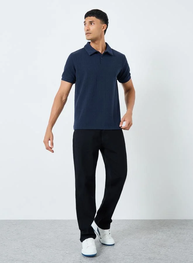 Styli Styli Men Navy Textured Cable Knit Relaxed Polo