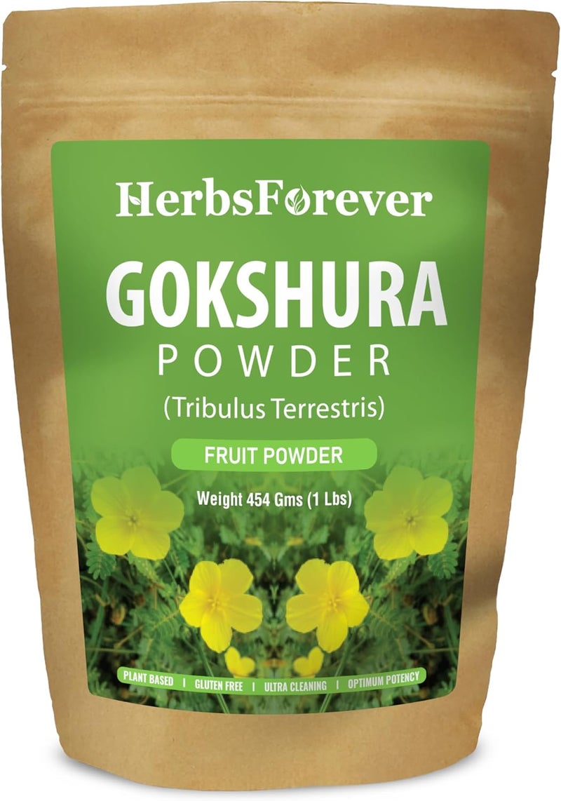 Herbsforever مسحوق فاكهة جوجشورا (تريبولوس تيرستريس) - من أجل الحيوية، صحة المسالك البولية، كتلة العضلات - حصاد بري - غير معدّل وراثيًا، نباتي - 2X قوة | نظيف للغاية | بدون رمل وطين | معقم بالبخار | 16 أونصة - 1 رطل - Image 1