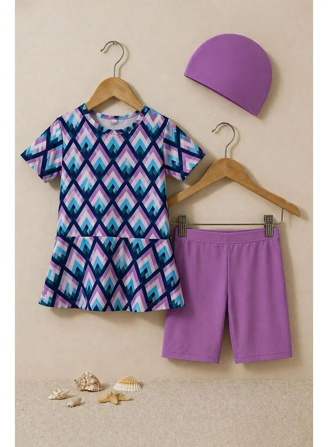 Zuzunga Girl's Peacock Feather Pattern Swimsuit Set.