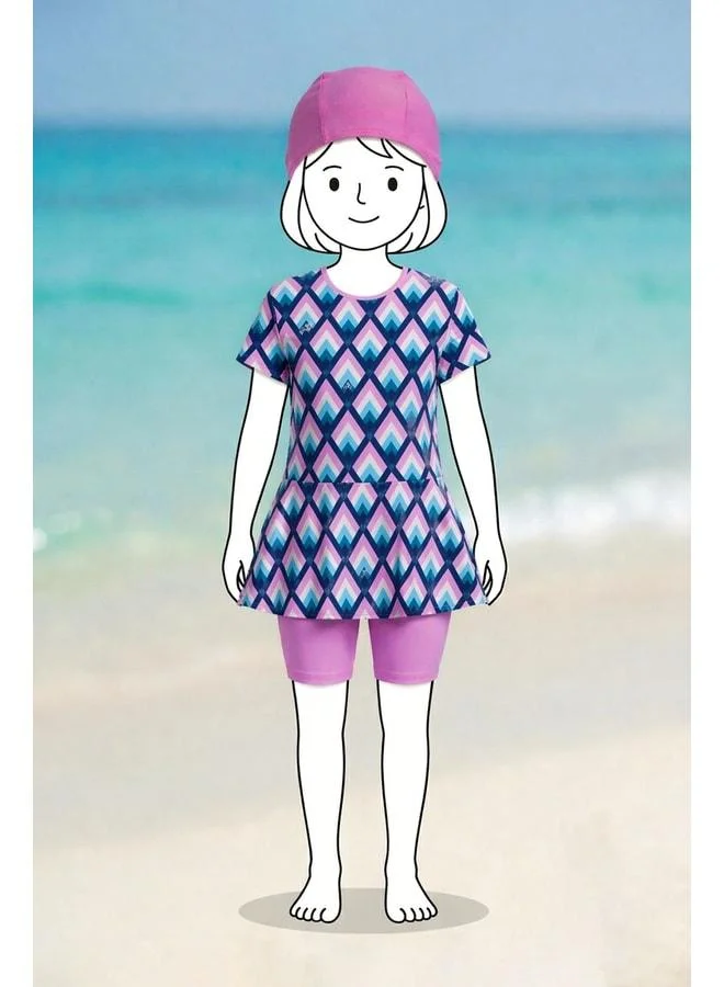 Zuzunga Girl's Peacock Feather Pattern Swimsuit Set.